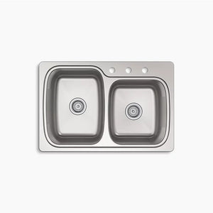 Verse 22' x 33' x 9.25' Double Basin Dual-Mount Kitchen Sink in Stainless Steel - 3 Faucet Holes