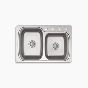 Verse 22' x 33' x 9.25' Double Basin Dual-Mount Kitchen Sink in Stainless Steel - 4 Faucet Holes
