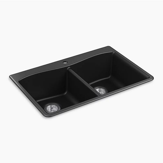 Kennon 22" x 33" x 9.63" Neoroc Double Basin Dual-Mount Kitchen Sink in Matte Black