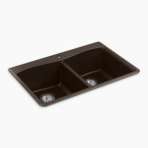 Kennon 22' x 33' x 9.63' Neoroc Double Basin Dual-Mount Kitchen Sink in Brown