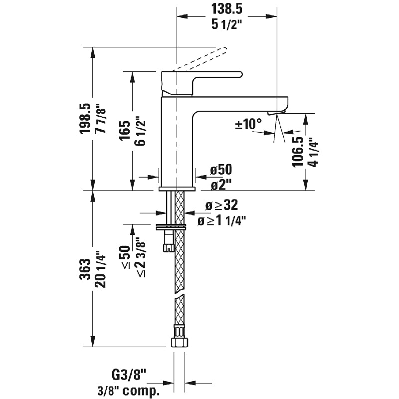 Duravit B.2 Deck Mount 5.5' Single-Handle Bathroom Faucet in Chrome - B21020002U10