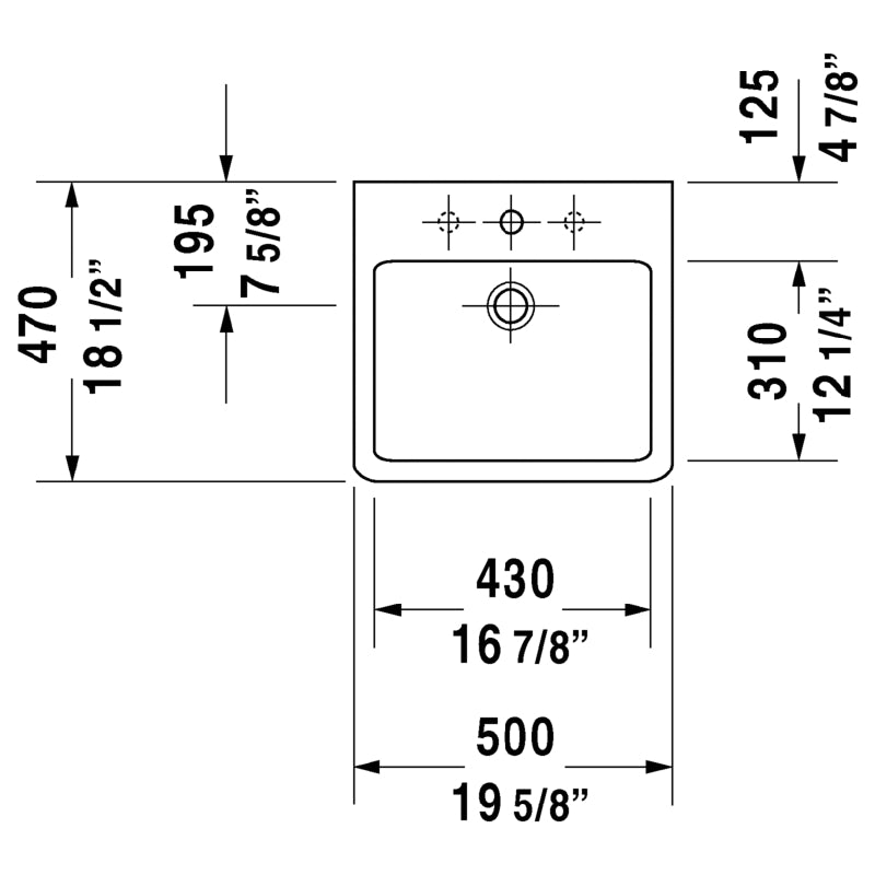 Duravit Vero 18.5' x 19.63' x 6.88' Ceramic Wall Mount Bathroom Sink in White - 1 Faucet Hole - 454500027