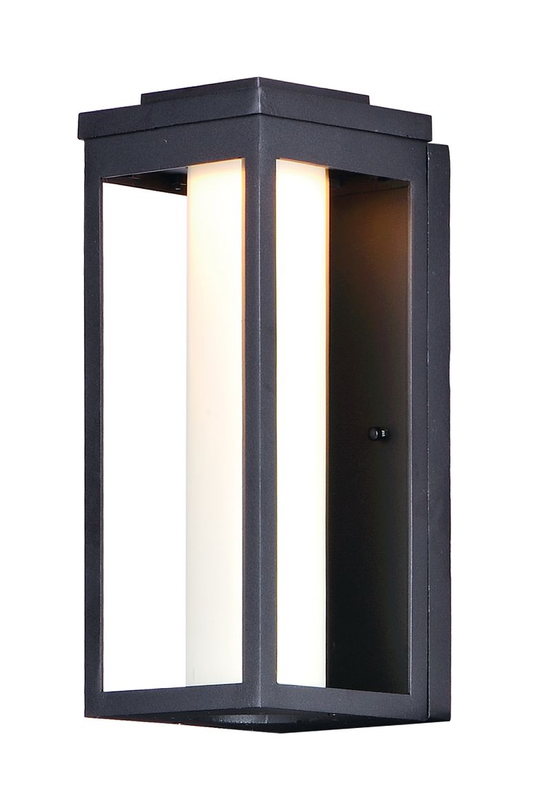Salon 6' x 15' Single Light Outdoor Wall Sconce in Black with Satin White Glass Finish