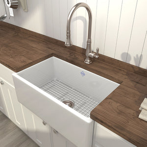 Shaker 18' x 30' x 11.19' Fireclay Single-Basin Farmhouse Kitchen Sink in White