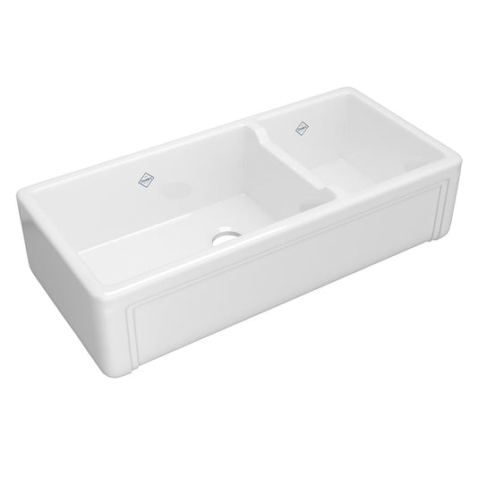 Egerton 18.5" x 39.5" x 10" Fireclay Double-Basin Farmhouse Kitchen Sink in White