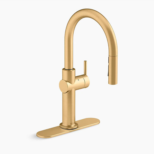 Crue Touchless Pull-Down Kitchen Faucet in Vibrant Brushed Moderne Brass