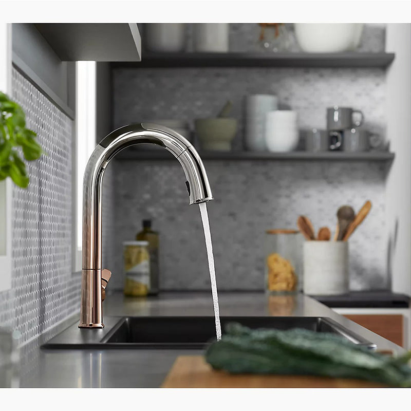 Sensate Touchless Pull-Down Kitchen Faucet in Vibrant Ombre Rose Gold and Polished Nickel
