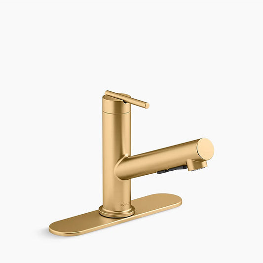 Crue Pull-Out Kitchen Faucet in Vibrant Brushed Moderne Brass