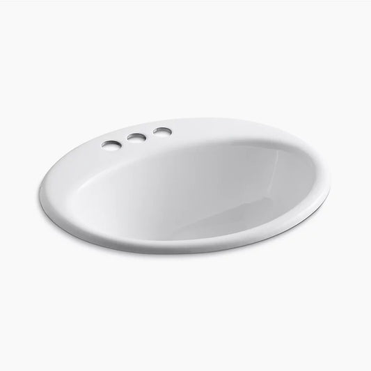 Farmington 16.25" x 19.25" x 8.75" Enameled Cast Iron Drop-In Bathroom Sink in White - Centerset Faucet Holes