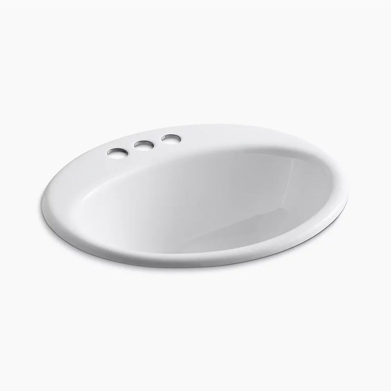 Farmington 16.25' x 19.25' x 8.75' Enameled Cast Iron Drop-In Bathroom Sink in White - Centerset Faucet Holes