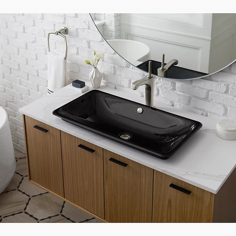 Iron Plains 15.63' x 30' x 6.69' Enameled Cast Iron Dual-Mount Bathroom Sink in Basalt