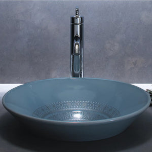 Caravan Nepal Conical Bell 16.25' x 16.25' x 6.38' Vitreous China Vessel Bathroom Sink in Translucent Blue Glaze