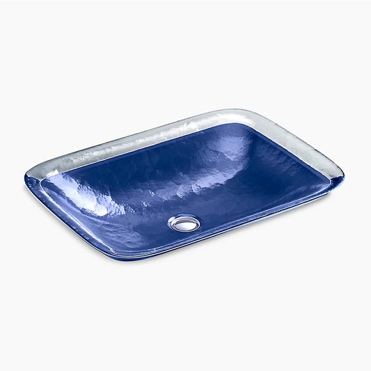 Inia Wading Pool 14.94" x 20.63" x 4.69" Glass Vessel Bathroom Sink in Opaque Sapphire