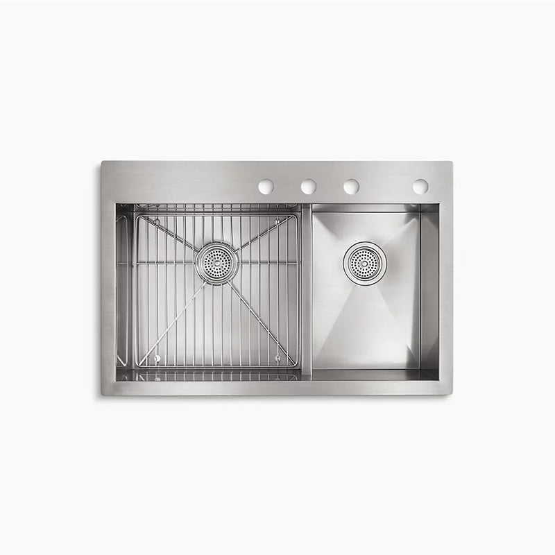 Vault 22' x 33' x 9.31' Stainless Steel 60/40 Double-Basin Dual-Mount Kitchen Sink - 3 Faucet Holes