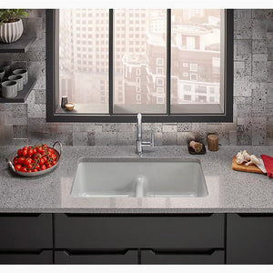 Iron/Tones 18.75' x 33' x 9.63' Enameled Cast Iron Double-Basin Dual-Mount Kitchen Sink in Thunder Grey