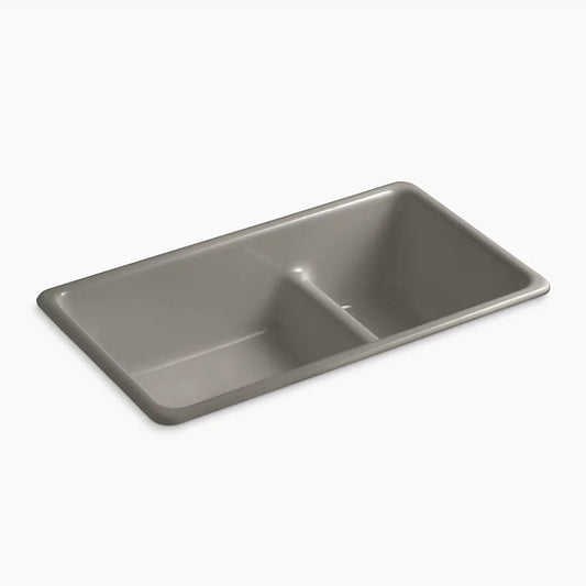 Iron/Tones 18.75" x 33" x 9.63" Enameled Cast Iron Double-Basin Dual-Mount Kitchen Sink in Cashmere