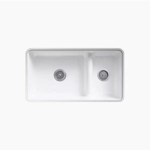 Iron/Tones 18.75' x 33' x 9.63' Enameled Cast Iron Double-Basin Dual-Mount Kitchen Sink in Cashmere