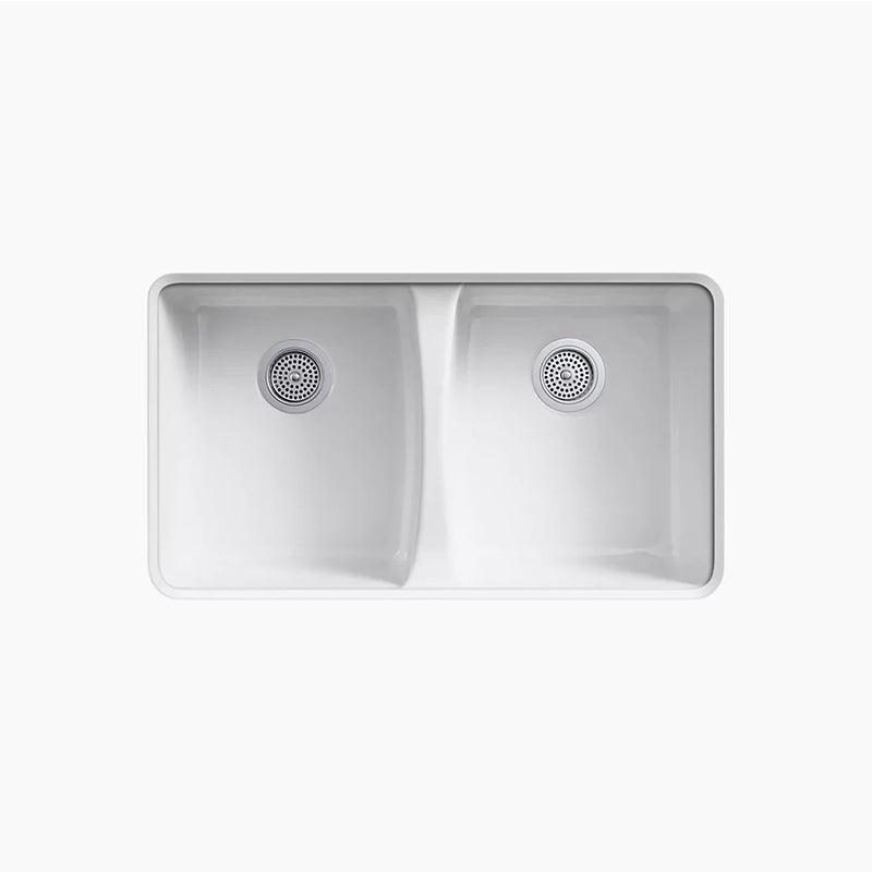 Deerfield 22' x 33' x 9.63' Enameled Cast Iron Double-Basin Undermount Kitchen Sink in Biscuit