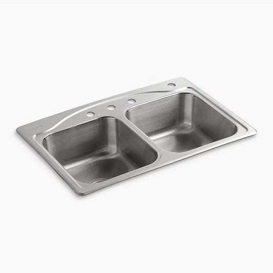 Cadence 22" x 33" x 8.31" Stainless Steel Double-Basin Drop-In Kitchen Sink