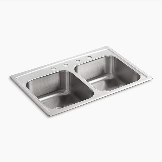 Toccata 22" x 33" x 8.19" Stainless Steel Double-Basin Drop-In Kitchen Sink - 4 Faucet Holes