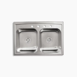 Toccata 22' x 33' x 8.19' Stainless Steel Double-Basin Drop-In Kitchen Sink - 4 Faucet Holes