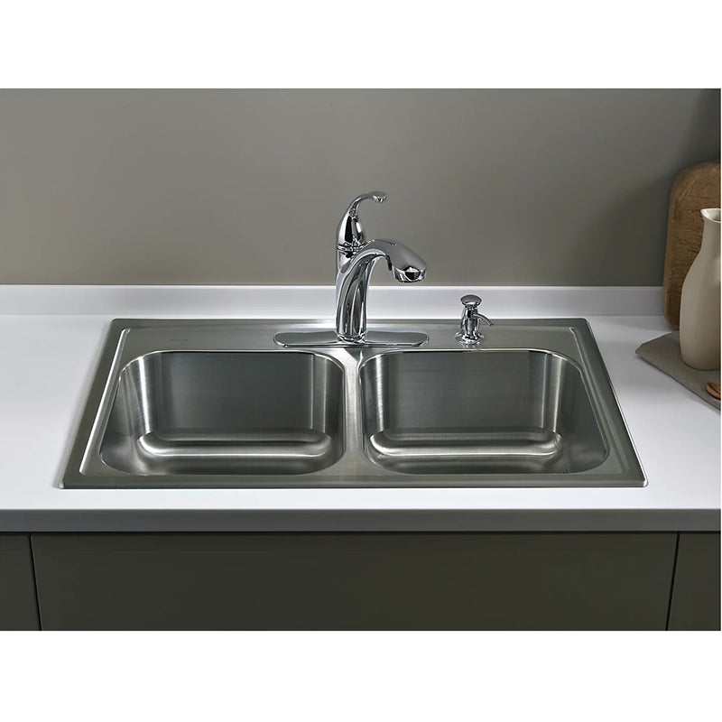 KOHLER Toccata Drop-In 33-in x 22-in Stainless Steel Double Equal Bowl  4-Hole Kitchen Sink in the Kitchen Sinks department at