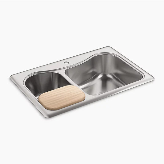 Staccato 22" x 33" x 8.31" Stainless Steel 40/60 Double-Basin Drop-In Kitchen Sink - 1 Faucet Hole