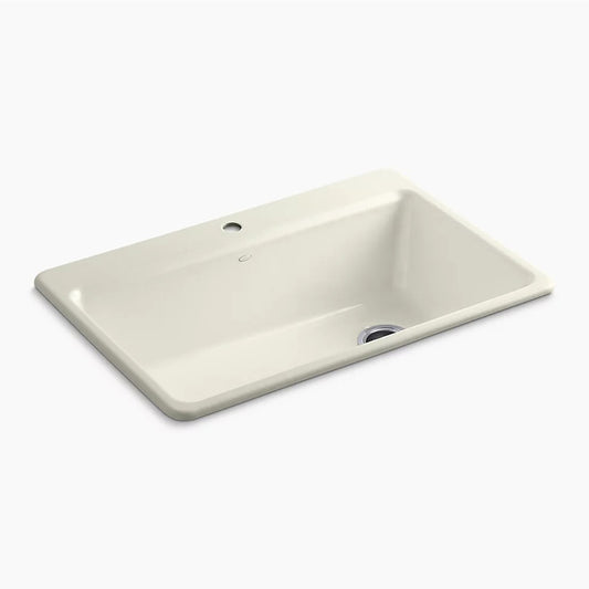 Riverby 22" x 33" x 9.63" Enameled Cast Iron Single-Basin Drop-In Kitchen Sink in Biscuit - 1 Faucet Hole