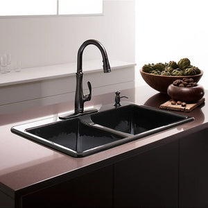 Deerfield 22' x 33' x 9.63' Enameled Cast Iron Double-Basin Drop-In Kitchen Sink in White - 4 Faucet Holes