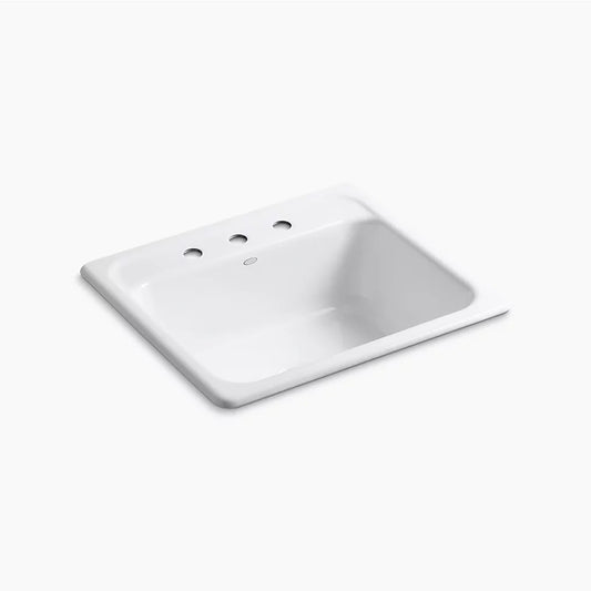 Mayfield 22" x 25" x 8.75" Enameled Cast Iron Single-Basin Drop-In Kitchen Sink in White - 3 Faucet Holes