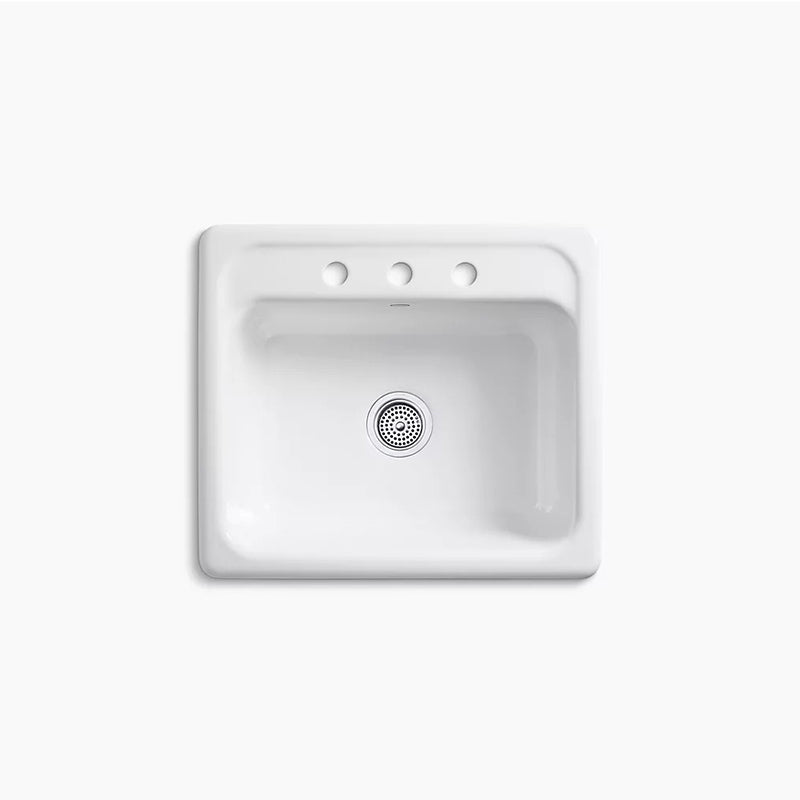 Mayfield 22' x 25' x 8.75' Enameled Cast Iron Single-Basin Drop-In Kitchen Sink in White - 3 Faucet Holes