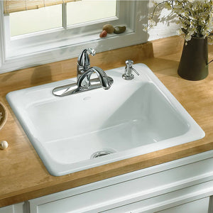 Mayfield 22' x 25' x 8.75' Enameled Cast Iron Single-Basin Drop-In Kitchen Sink in White - 4 Faucet Holes