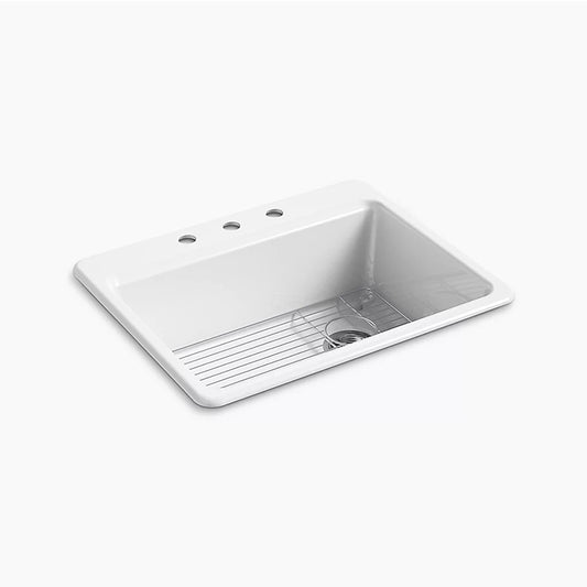 Riverby 22" x 27" x 9.63" Enameled Cast Iron Single-Basin Drop-In Kitchen Sink in White - 3 Faucet Holes