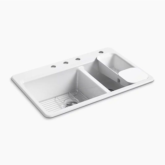 Riverby 22" x 33" x 9.63" Enameled Cast Iron 60/40 Double-Basin Drop-In Kitchen Sink in White