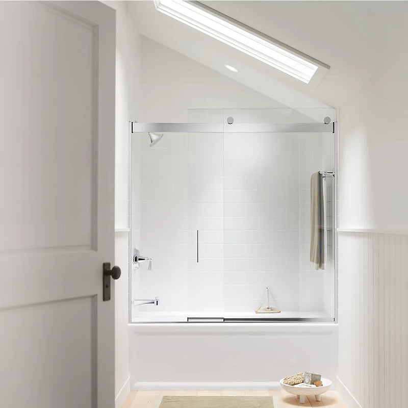 Levity 59.31' Clear Glass Sliding Bath Door in Bright Silver
