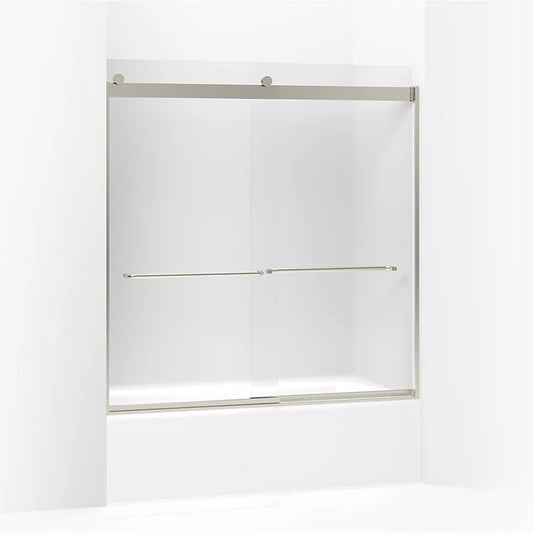 Levity 62" Frosted Glass Sliding Bath Door in Matte Nickel