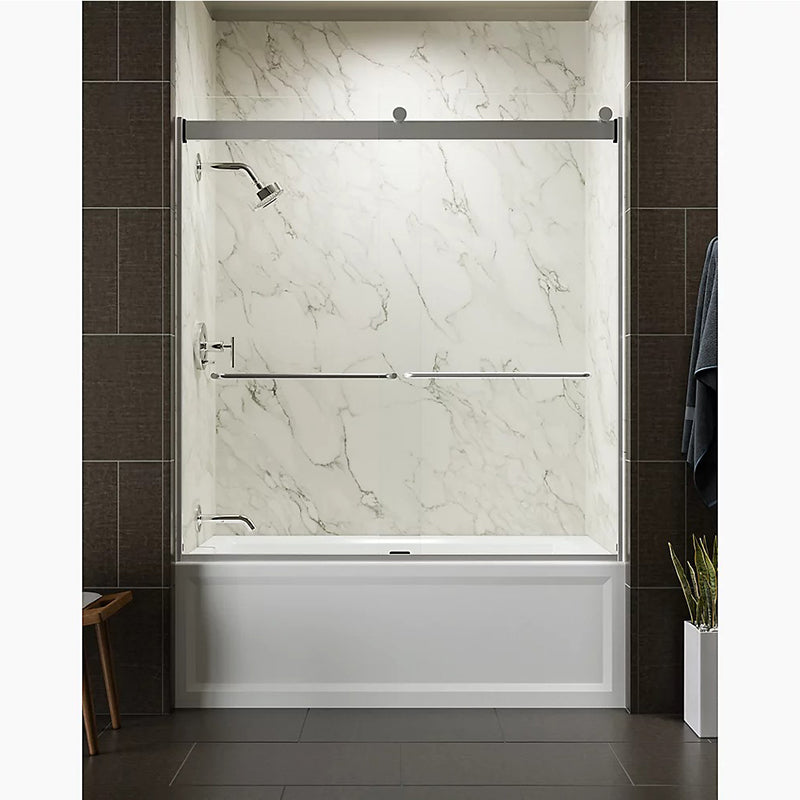 Levity 62' Clear Glass Sliding Bath Door in Bright Silver