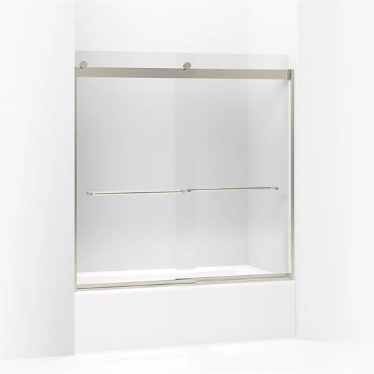 Levity 59.75" Clear Glass Sliding Bath Door in Matte Nickel