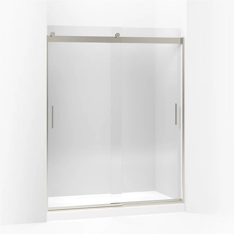 Levity 74' Clear Glass Sliding Shower Door in Brushed Nickel with 0.38' Thick Glass