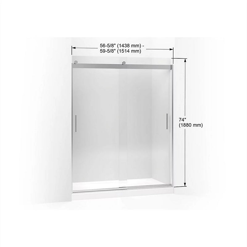 Levity 74' Clear Glass Sliding Shower Door in Brushed Nickel with 0.38' Thick Glass
