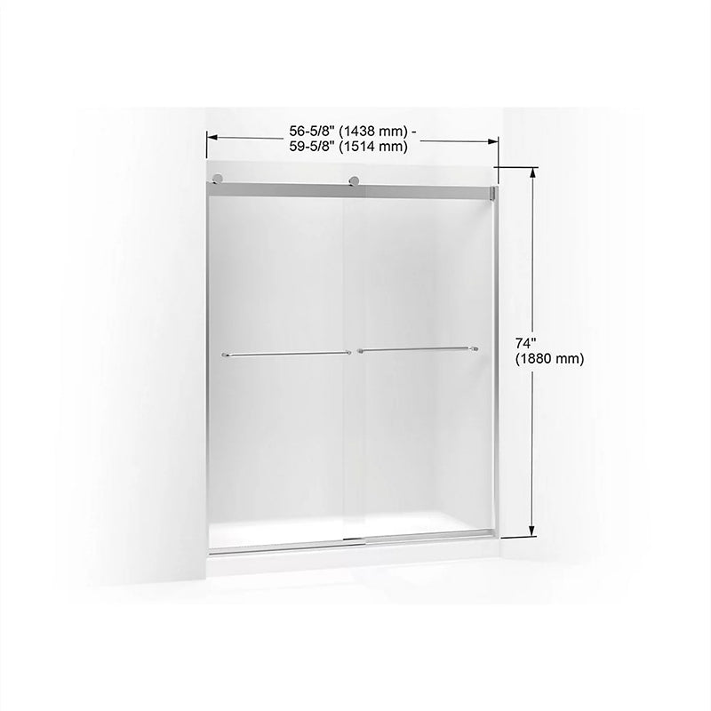 Levity 74' x 59.63' Frosted Glass Sliding Shower Door in Bright Silver