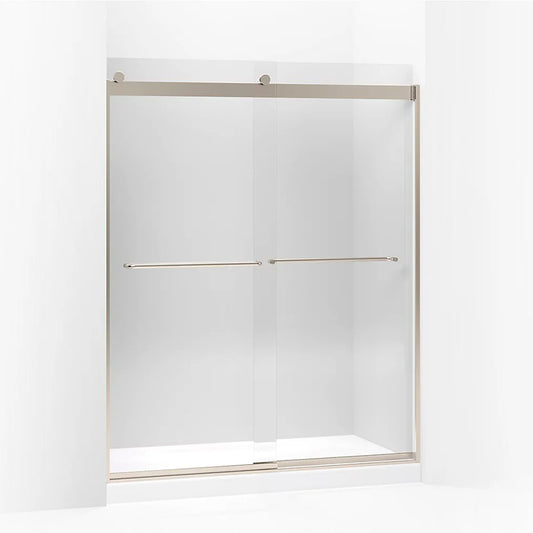 Levity 74" Clear Glass Sliding Shower Door in Anodized Brushed Bronze with Towel Bar Handle