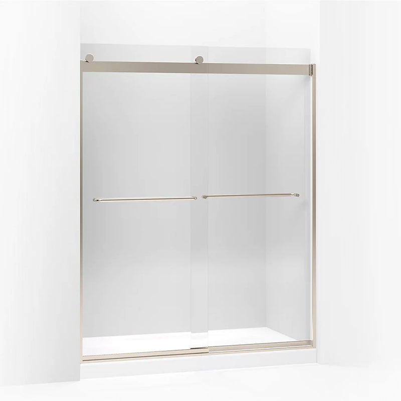 Levity 74' Clear Glass Sliding Shower Door in Anodized Brushed Bronze with Towel Bar Handle