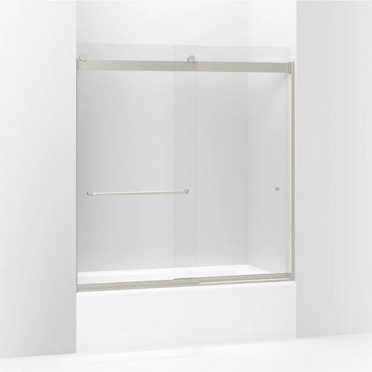 Levity 61.25" Clear Glass Sliding Bath Door in Brushed Nickel