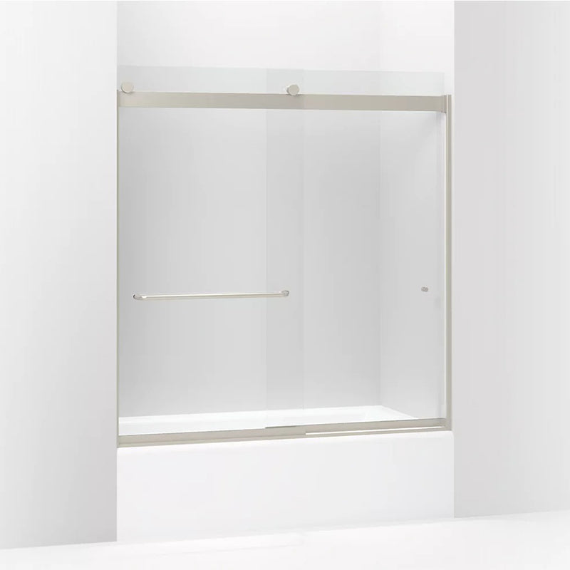 Levity 61.25' Clear Glass Sliding Bath Door in Brushed Nickel