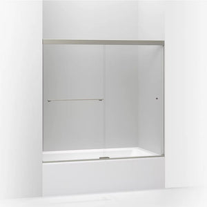 Revel 55.5' Clear Glass Sliding Bath Door in Anodized Brushed Nickel with 0.25' Thick Glass