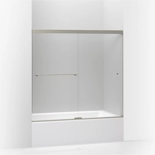 Revel 55.5" Clear Glass Sliding Bath Door in Anodized Brushed Nickel with 0.25" Thick Glass