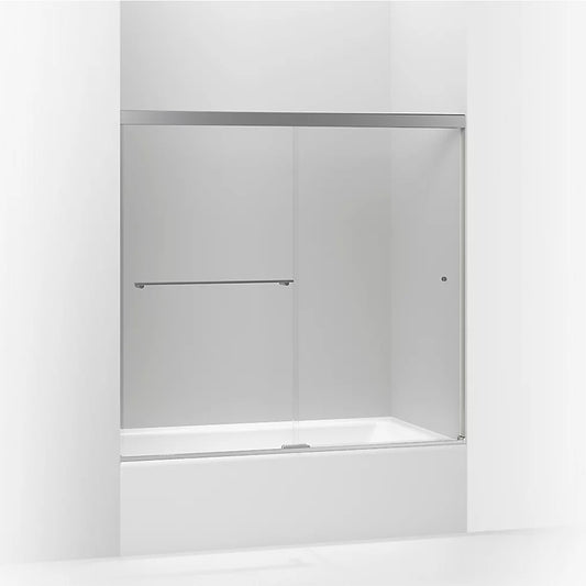 Revel 55.5" Clear Glass Sliding Bath Door in Bright Polished Silver with 0.25" Thick Glass