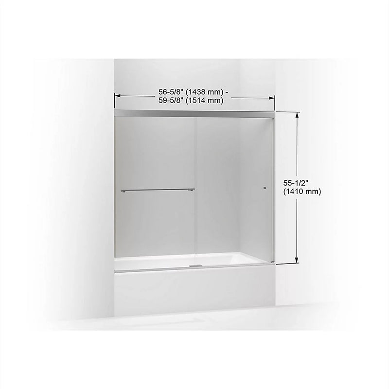Revel 55.5' Clear Glass Sliding Bath Door in Bright Polished Silver with 0.25' Thick Glass