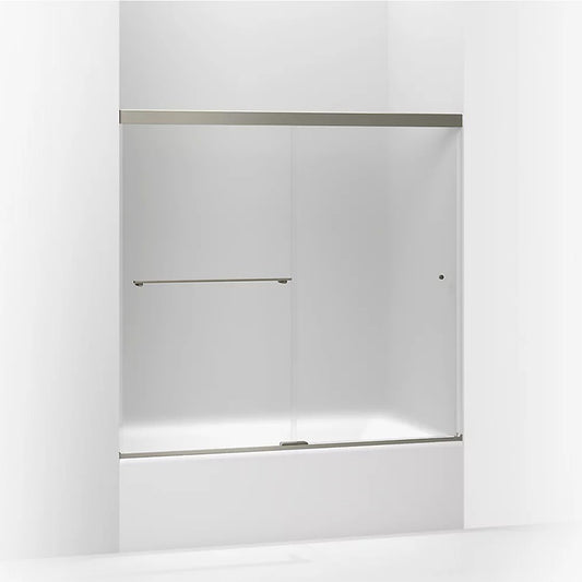 Revel 55.5" Frosted Glass Sliding Bath Door in Anodized Brushed Nickel